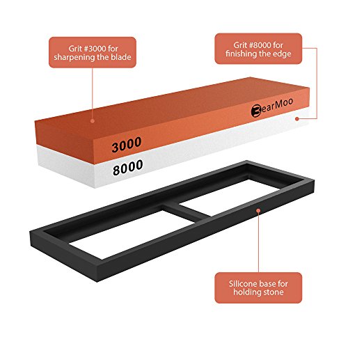Wetzstein, BearMoo 2-IN-1 Abziehstein Schleifstein für Messer, Körnung 3000/8000 mit rutschfestem Silikonhalter - 4