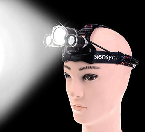 Siensync 5000 Lumen LED Kopflampe, super helle wasserdichte 4 Modi Kopflampe, 3x CREE XM-L XML T6 Led Stirnlampe, Scheinwerfer Taschenlampe für Outdoor Reiten Nachtangeln Wandern Camping - 7