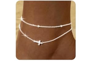 ZHESHY Set Cavigliera Oro Argento Donna Cavigliera Placcato Oro Con Ciondoli Cuore Croce Perline Regolabile Impermeabile A Strati Cavigliere Accessori Estivi Spiaggia Gioielli per Donna Ragazze