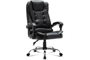 Ecarla Fotel biurowy, obrotowy, do komputera, z regulacją wysokości siedziska, sztuczna skóra (czarny_bez podnóżka)