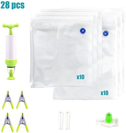 Eunice house Sous Vide Bags Kit for Anova Cookers, 20 Reusable BPA Free Food Vacuum Sealed Bags in 2 sizes, 1 Hand Pump, 2 Sealing Clips and 4 Holding Clips, Easy to Use, Practical for Long-time Sous Vide Cooking and Food Storage
