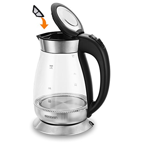 Wasserkocher Glas/Edelstahl mit blauer LED-Beleuchtung max. 2200 Watt inkl. Kalkfilter 360° drehbarer Kontaktsockel - 2