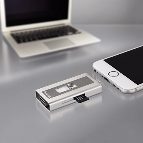 Hama microSD Kartenleser mit USB- und Lightning-Anschluss MoveData, Apple MFI zertifiziert, für iPhone, iPad, iPod, Notebook und PC, silber - 8