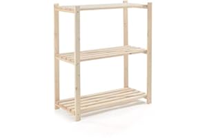 KIMONO CASA Scaffale Componibile 3 Ripiani, Scaffalatura Fai da Te, Legno Abete Grezzo, cm H90 x L80 x P35