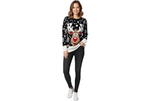 LUXFAB Children's Kids Girls Boys Merry Christmas Reindeer Rudolph On The Wall Christmas Long Sleeve Pompom Xmas Jumper 5-13