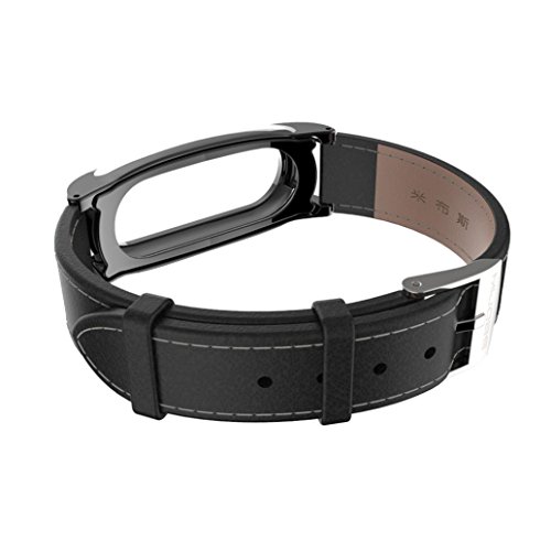 Elegante correa de piel de repuesto para reloj MiBand 2 Xiaomi  magn  tica y sin tornillos   negro