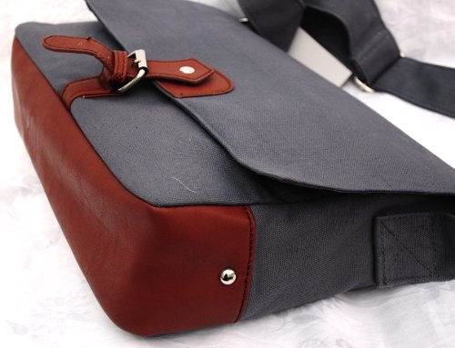 L&X Canvas-Schultertasche, für Apple Macbook Pro (13 Zoll bzw. 33,02 cm) / Apple iPad, leichtgewichtig, Canvas + PU-Leder, Grau - 4
