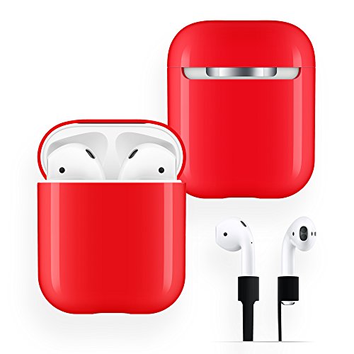 Funda Protectora para AirPods, FRTMA de PC Dura [No Recoge Polvo] Cubierta y Funda para Apple AirPods con Correa Anti-perdida para Accesorios AirPods (Rojo)