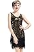 Produktbild BABEYOND Damen Retro 1920er Stil Flapper Kleider mit Zwei Schichten Troddel V Ausschnitt Great Gatsby Motto Party Kostüm Kleider- Gr. S (Fits 74-84 cm Waist & 92-102 cm Hips), Gold Schwarz
