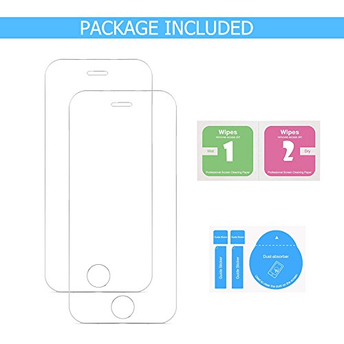 iPhone SE Screen Protector [2 Pack], UCMDA [Ultra Clear] Genuine Tempered Glass Screen Protector Guard Cover for Apple iPhone SE / iPhone 5S / iPhone 5C / iPhone 5 9H Hardness and Easy Bubble-Free Installation