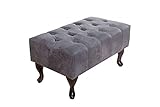 massives Hartholz-Gestell DuNord Design Hocker Fußhocker CHESTERFIELD grau antik look Design Sitzhocker England Look
