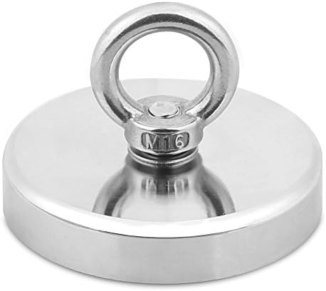 Super Powerful Round Neodymium Magnet with Countersunk Bore and Eyebolt for Salvage in the River or Fishing (120mm(1000 lbs))