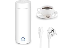 Fivtsme Hervidor Agua Electrico, Hervidor de Agua Portatil Electrico, Mini Termo 3 en 1, con Apagado Automático, Taza de Calefacción Portátil para Viajar, para Hacer Leche, Café y Té (Blanco)