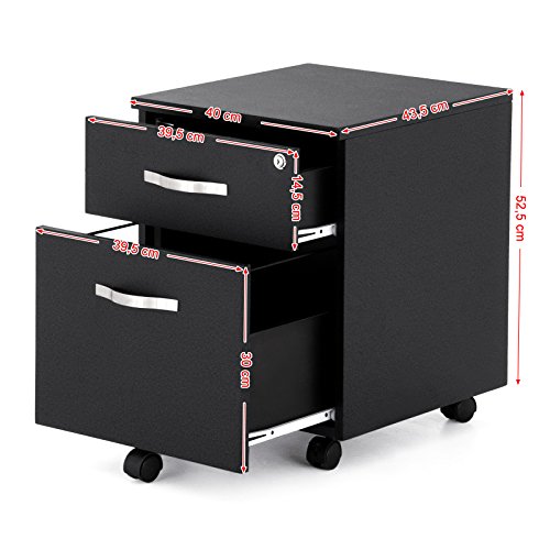 Songmics Abschließbar Rollcontainer Büroschrank mit 2 Schubladen 5 Kunststoffrollen unten schreibtisch Büromöbel schwarz 43,5 x 40 x 52,5 cm LCD25B - 5