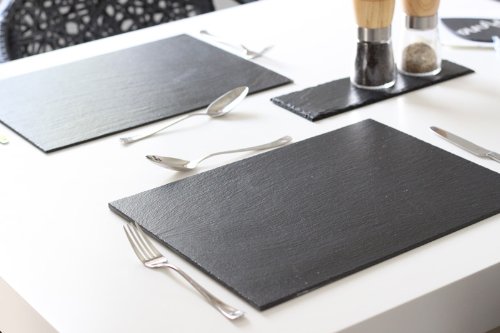 4St Tischset 40x30 Untersetzer Schieferplatten geschnittene Kante Versiegelung