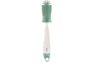 BÉABA, Goupillon/Brosse Biberons & Tétines en Silicone ultra souple, Embout souple et texturé, Nettoie biberons tétines et petits accessoires, Manche ergonomique, Trou d’accroche, Vert sauge