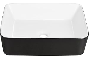DEER VALLEY DeerValley DV-1V0001 - Lavello da bagno rettangolare in ceramica, 48,3 x 38,1 cm sopra il contatore, lavello rettangolare in ceramica, bianco e nero