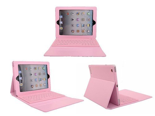 SojoyLeather Bluetooth Wireless Keyboard Folding Case Stand for New iPad Air 5 Pink