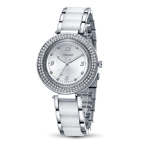 Time100 NEU moderne Armbanduhr Damenuhren Mdchenuhr Analog Strass Keramikarmband rund #W50841L.01A