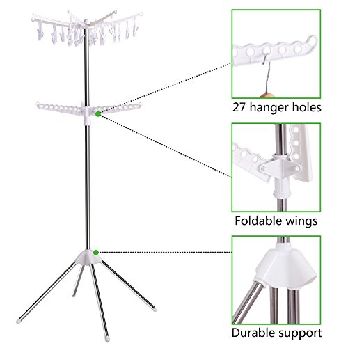 Lifewit Wäschespinnen mit Klammern Wäscheständer Klappbar Kleiderständer Platzsparend Wäschetrockner Flügelwäschetrockner Verstellbar Portable Standtrockner - 4