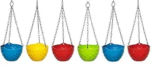 GreenBourne Plastic Diamond Hanging Pot| Multicolour| 8 inch| 6 Pieces