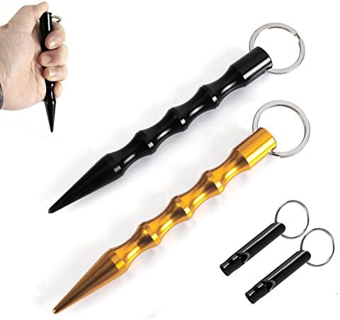 Aluminum Whistles, KUNFO 4 Pack Emergency Survival Whistles and Sharp Stick for safety with Key Ring Chain for Sport Referee Hiking Camping Climbing