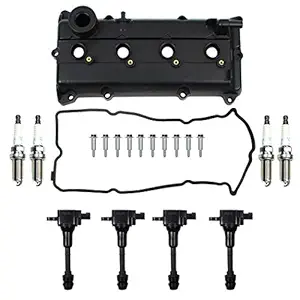 Brand New Engine Valve Cover, Gasket, NGK Laser Platinum Spark Plug, Seal, Ignition Coil Set Compatible with 2002-06 Nissan Altima Sentra 2.5L QR25DE