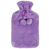 Large Hot Water Bottle With Removable Beautiful Soft Purple Lilac Faux Fur Cover