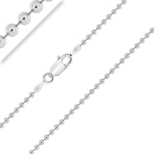 PLANETYS - 925 Sterling Silver Rhodium Finishing Ball Bead Chain Necklace 1.8 mm Width 24 Inches