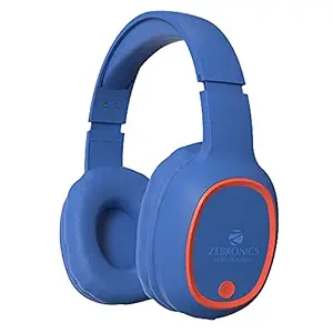 ZEBRONICS Zeb-Thunder Wireless BT Headphone Comes with 40mm Drivers, AUX Connectivity, Built in FM, Call Function, 9Hrs* Playback time and Supports Micro SD Card (Blue with Red)