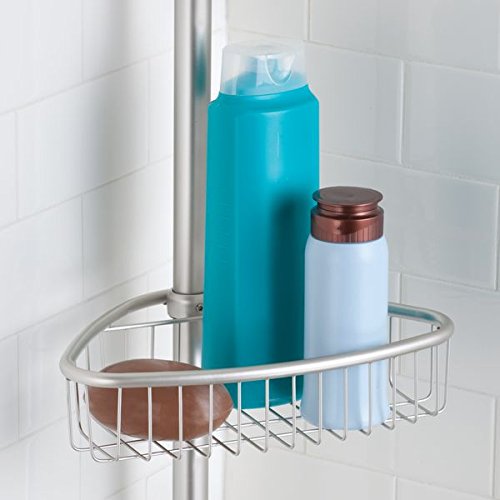 InterDesign 21545EU Affixx, Peel-and-Stick Starker Selbstklebender Forma Dusch-/Bad-Teleskop-Eckkorb für Shampoo, Conditioner, Seife – Satiniert, Steel, Satin, 24,8 x 9,4 x 64,7 cm - 3