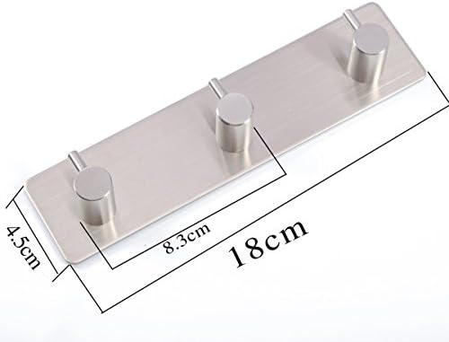Self Adhesive Coat Towel Robe Hook Rack Rail, Brushed Finish Stainless Steel Hanger for Kitchen Bathrooms Lavatory Closets with 3 Hooks, Rust Proof and Water , Cool metal color