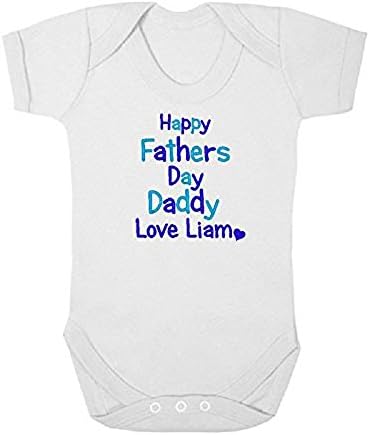 Baby Happy Fathers Day Personalised Bodysuit (0-3 Months, Boys Blue Text)
