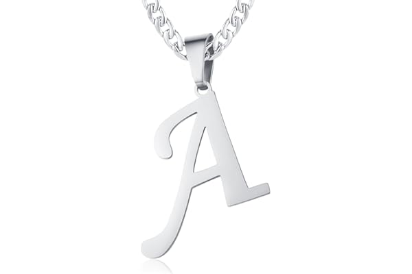 XIRUVE Homme Femme Collier Pendentif Initiale Lettre A-Z Chaîne Cubaine Largeur 6mm en Acier Inoxydable Longueur Réglable