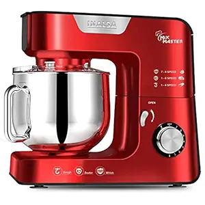 INALSA Stand Mixer Professional Mix Master- Heavy Duty 1200 Watt Pure Copper Motor| 5.5L SS Bowl| Metal Gears for Extra Stability| Includes Whisking Cone, Mixing Beater & Dough Hook, (Red)