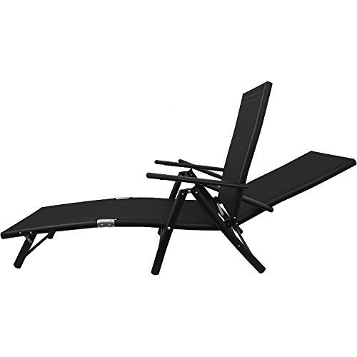 Wohaga® – 2er Set Klappbare Liege 2x Gartenliege Sonnenliege Relaxliege Strandliege Deckchair mit robuster Textilenbespannung 7 Positionen verstellbar Gartenmöbel – Schwarz - 6