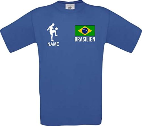Shirtstown Children Shirt Football Shirt Brazil Hungary with Your Desired Name with Print - Royal Blue, 140