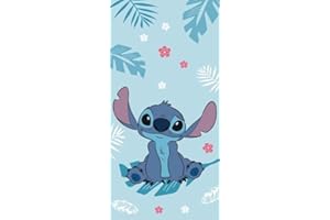 Jerry Fabrics Disney Lilo & Stitch Blue - Toalla de playa grande de 70 x 140 cm, suave y absorbente, 100% algodón, toalla de baño, piscina y playa para niños, diseño de punto vibrante, ligera, de