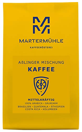 Martermühle | Kaffee Aßlinger Mischung (1kg) | Ganze Bohnen | Premium Kaffeebohnen aus Brasilien, Guatemala, Äthiopien, Costa Rica, Kolumbien | Schonend geröstet | Kaffee säurearm | 100% Arabica