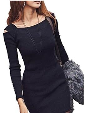 Amlaiworld Frauen Rundhals Langarm Strickkleid Strick kurzen Mini