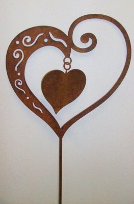 Herz Edelrost Gartenstecker " Duett" 50cm