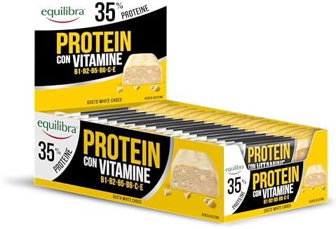 Equilibra Integratori Alimentari, Barretta Protein 35%, ad Alto Contenuto di Proteine, con Vitamine, Gusto White Chocolate, Contribuisce al Mantenimento della Massa Msuscolare, 24 Barrette da 45 g