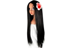 BOKEROM Donne Ragazze Encanto Isabela Parrucca Madrigal Anime Cosplay Parrucche Lungo Rettilineo Capelli Sintetici Neri Capelli Finti con Fiore Costume Puntelli