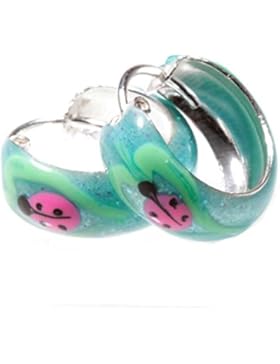 SL-Silver Kinderohrringe Creolen bunte Motive Libelle Marienkäfer 925 Silber
