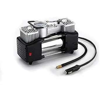 Juxori Tire Inflator Heavy Duty Double Cylinders with Portable Bag, Metal 12V Air Compressor Pump 150PSI with Adapter for Car, Truck, SUV Tires, Dinghy, Air Bed etc