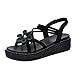 Produktbild DFMNE Sandalen für Party, Königin, Damen, Hochzeit, Frühling, Sommer, Tanz, elegant, offener Fischmund, Plattform, flach, Casual Schuhe Mode 2019, Schwarz - Schwarz - Größe: 37 EU