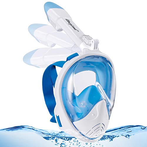 GlowsLand Máscara de Snorkel Mascara de Snorkeling 180° Vista Panorámica, Diseño de Tubo Plegable, Respirar Facilmente, Anti-empañante Anti-Fugas con Soporte para Cámara Deportiva para Niños 2019