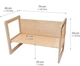 3 in 1 Multifunktionales Nest von drei Couchtischen oder Beistelltischen für Erwachsene oder ein Multifunktionales Kindermöbel Set bestehend aus einem Multifunktionalen Kindertisch oder Kindersitzbank und zwei Multifunktionellen Kinderstühlen, aus massivem Buchenholz Natur Lackiert - 4