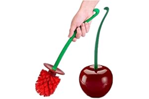 MIGONG Spazzola per La Pulizia Della Tazza Del Wc, Set di Scopino per Wc Flessibile e Denso in Materiale Pp, Scopino e Supporto per Wc Dal Design Unico in Stile Ciliegia con Base, Manico Lungo(Setole Rosse)