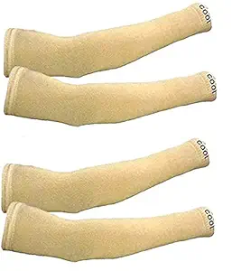 PinKit Unisex Fingerless Cotton Arm Sleeves, Protection Sleeves from Sun Tanning for Driving, Biking, Cycling For Men & Women (2 Pair) - Beige